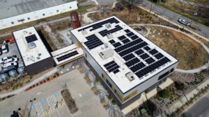 Trees Atlanta Kendeda TreeHouse rooftop Solar project drone view